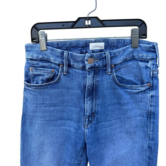 MOTHER Light Blue High-Rise Skinny Jeans with Knee Rips - Picture 7 of 10